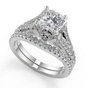 Denisse Cathedral 4 Prong Cushion Cut Diamond Engagement Ring - Nivetta